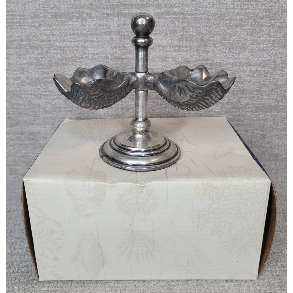 Pottery Barn Double Open Salt Cellar‎ Pepper Nautical Clam Shell Design w/ Box